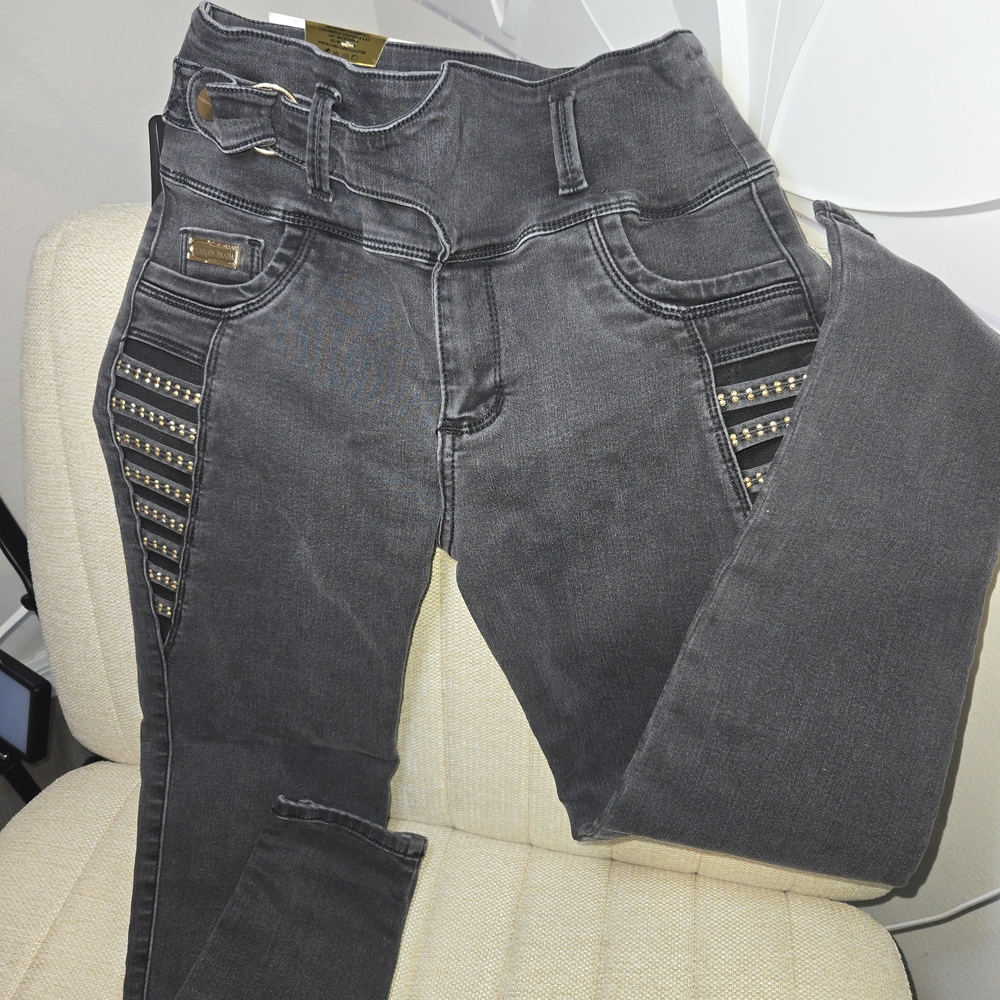100% Colombian Jean/Push'up Women's Gray Studded Jeans